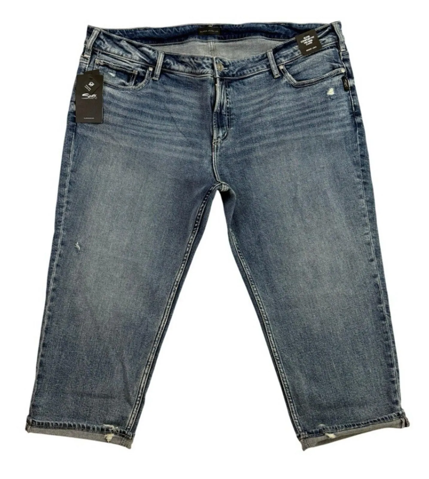 Product image for Silver Jeans Womens Size 22W 23L Indio Blue Elyse Comfort Fit Mid Rise Capri - new-with-tags - Silver Jeans