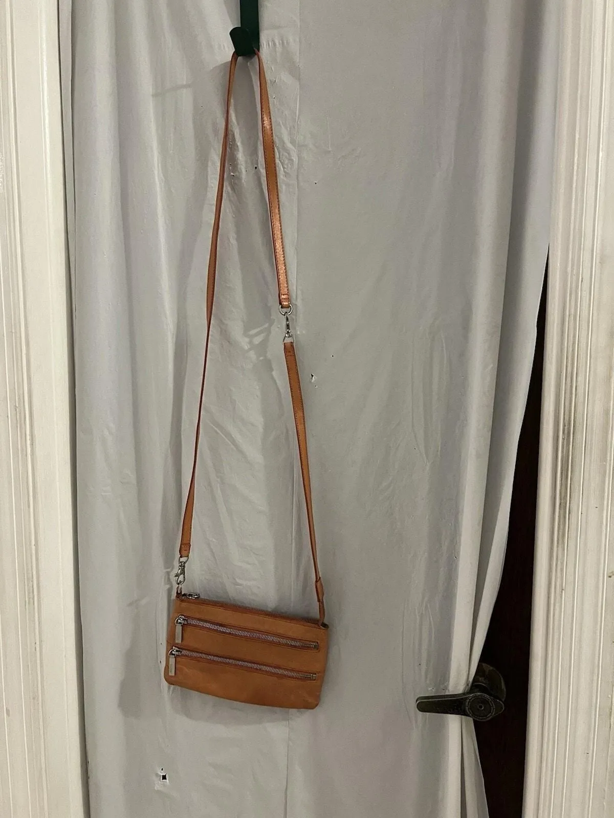 Product image for Hobo International Leather Three Zip Crossbody 8x5 Orange As Is