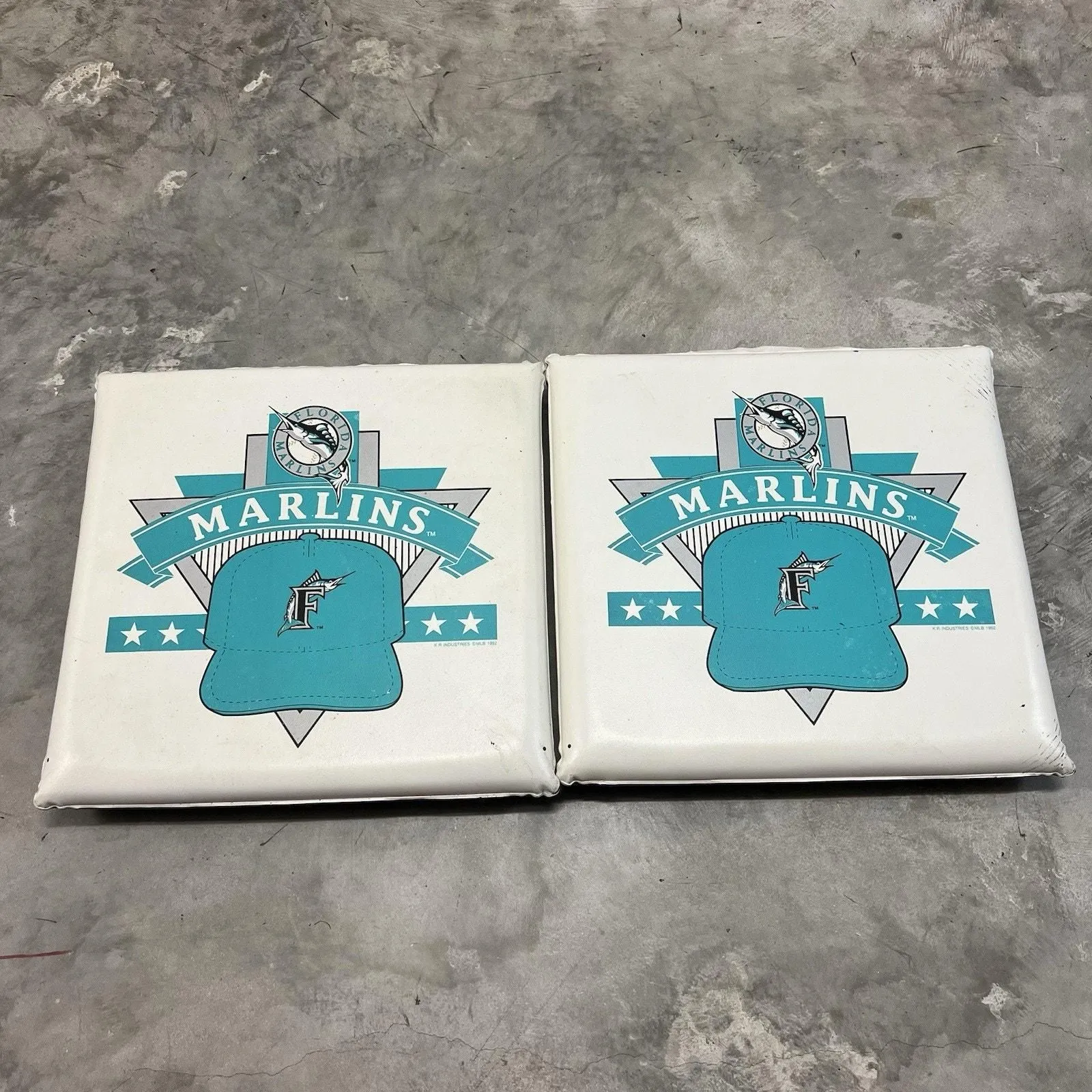 Product image for Vintage 1992 Lot Of 2 Florida Marlins - Marlins STADIUM Seat Cushion 12” X 12”