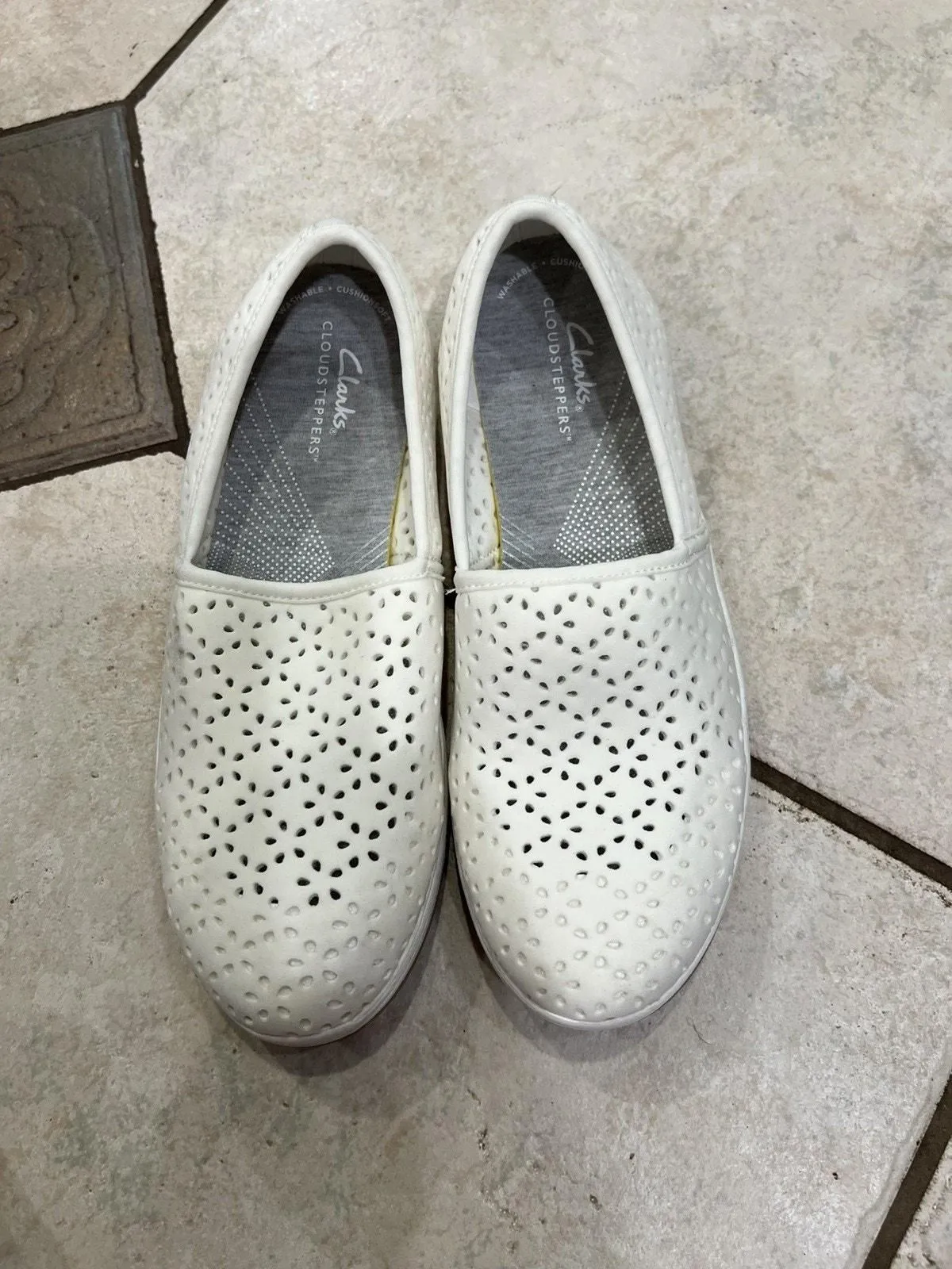 Product image for Clarks Cloudsteppers Breeze Emily Womens 8M White Slip on Cushion Flats - Clarks Cloudsteppers Breeze Emily