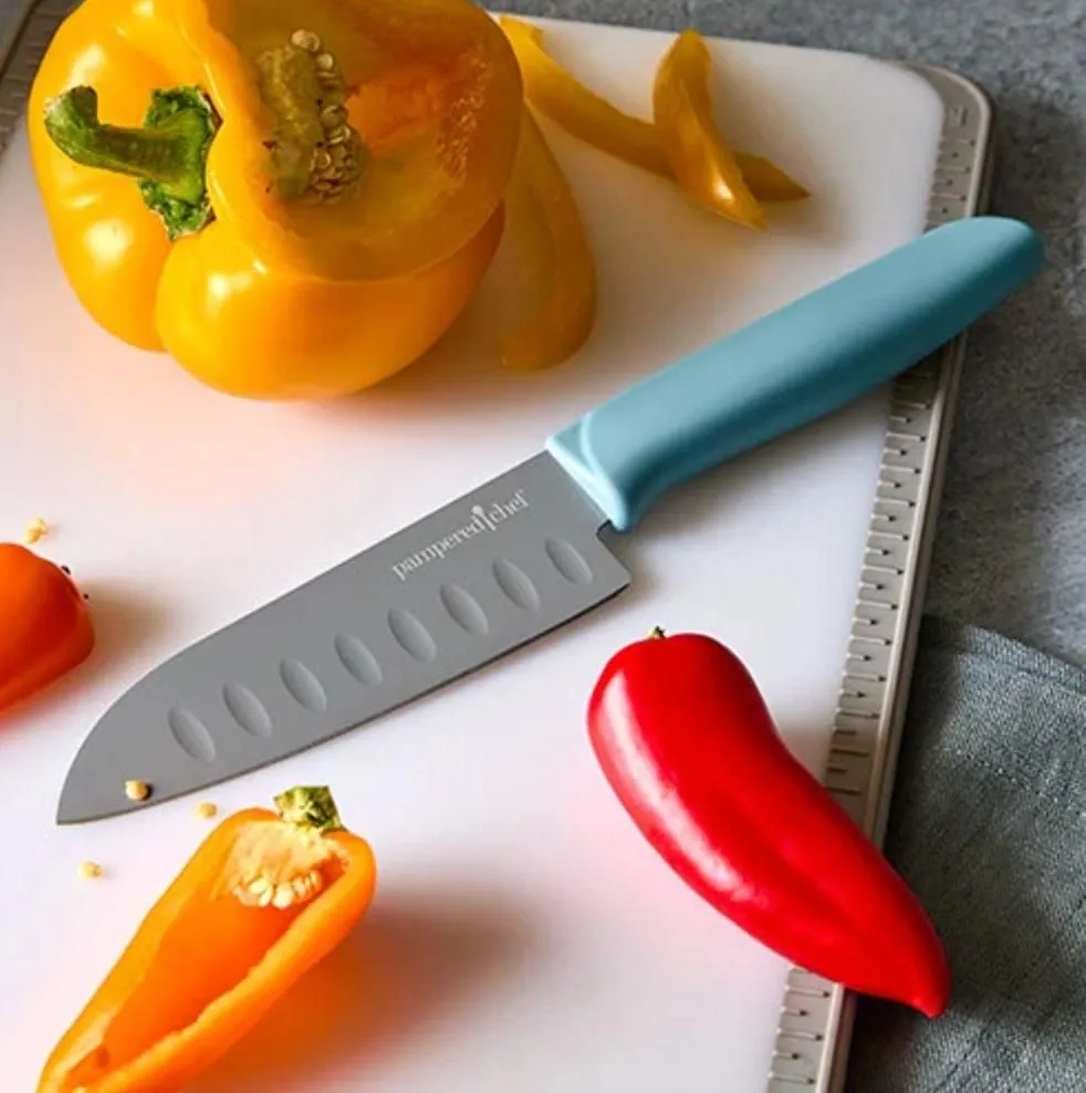 Product image for NEW Pampered Chef Coated Santoku Knife Item # 100840 - new-with-box