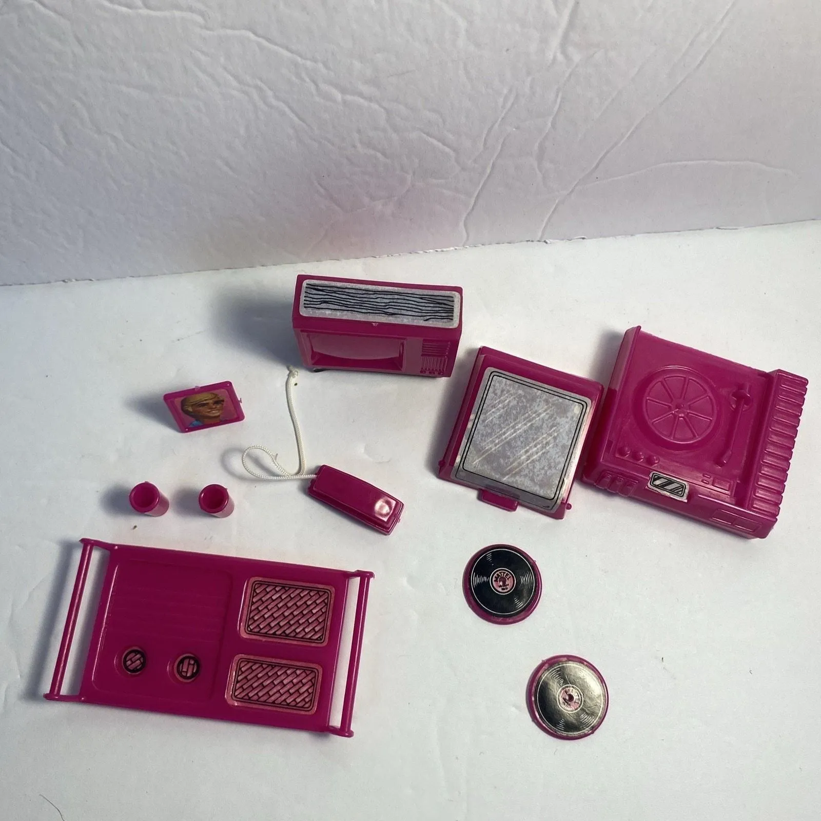 Product image for Vintage 1982 Barbie Record Player Tv Phone Snack Tray Framed Ken Photo Records
