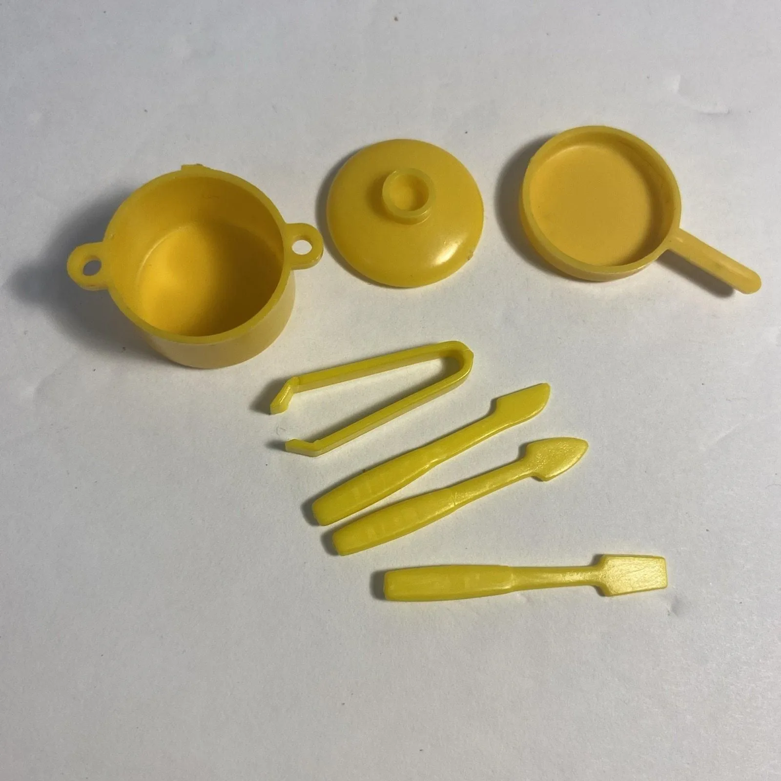 Product image for Mixed Lot of 7 Yellow Vintage Barbie Doll Cookware Utensils Kitchen Accessories