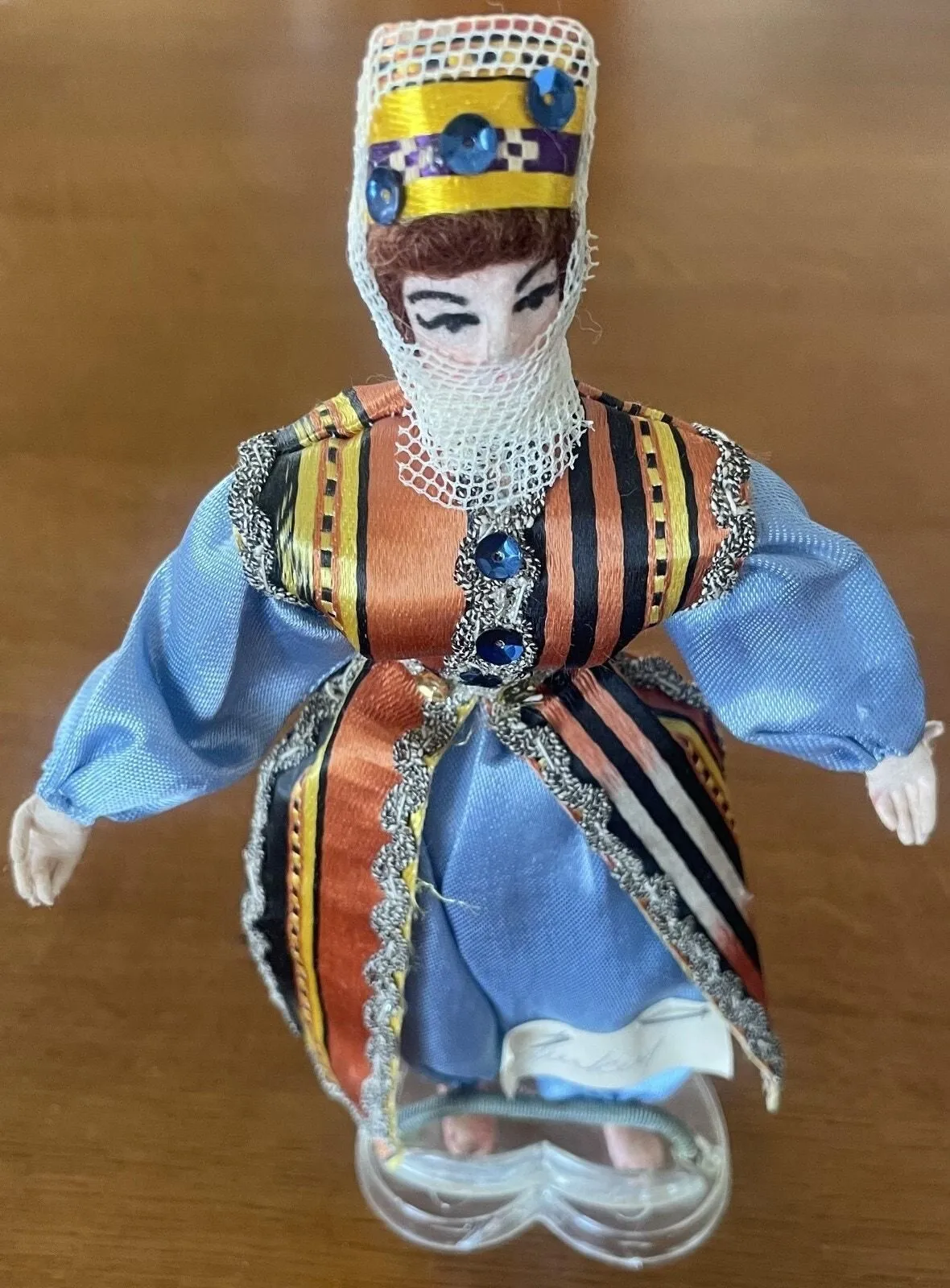 Product image for Vintage Handmade Turkish Woman Doll w/ Heart Shaped Stand 7 in Tall