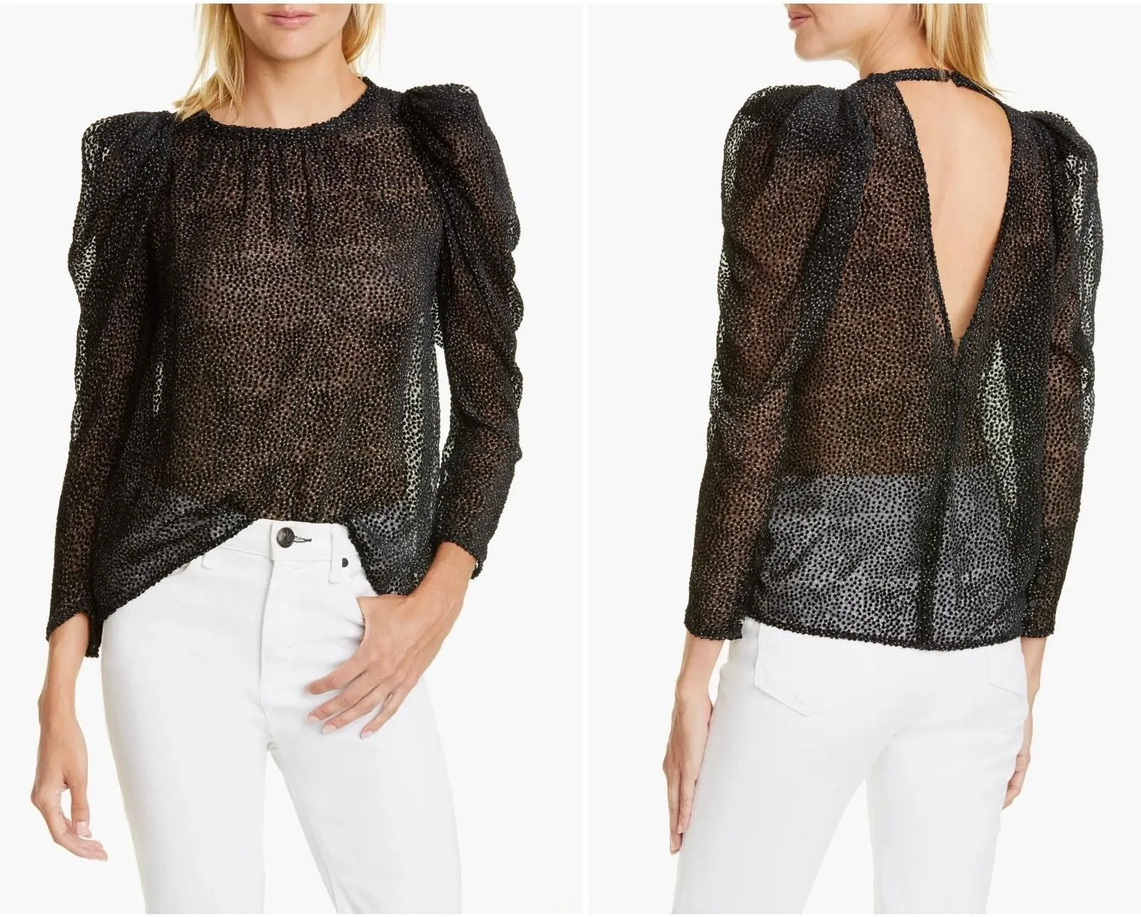 Product image for BA&SH Cadia Silk Blend Sheer Long Sleeve Blouse Black | XS​​​​​​​​​​​​​​​​​​ - pre-owned---good - ba&sh