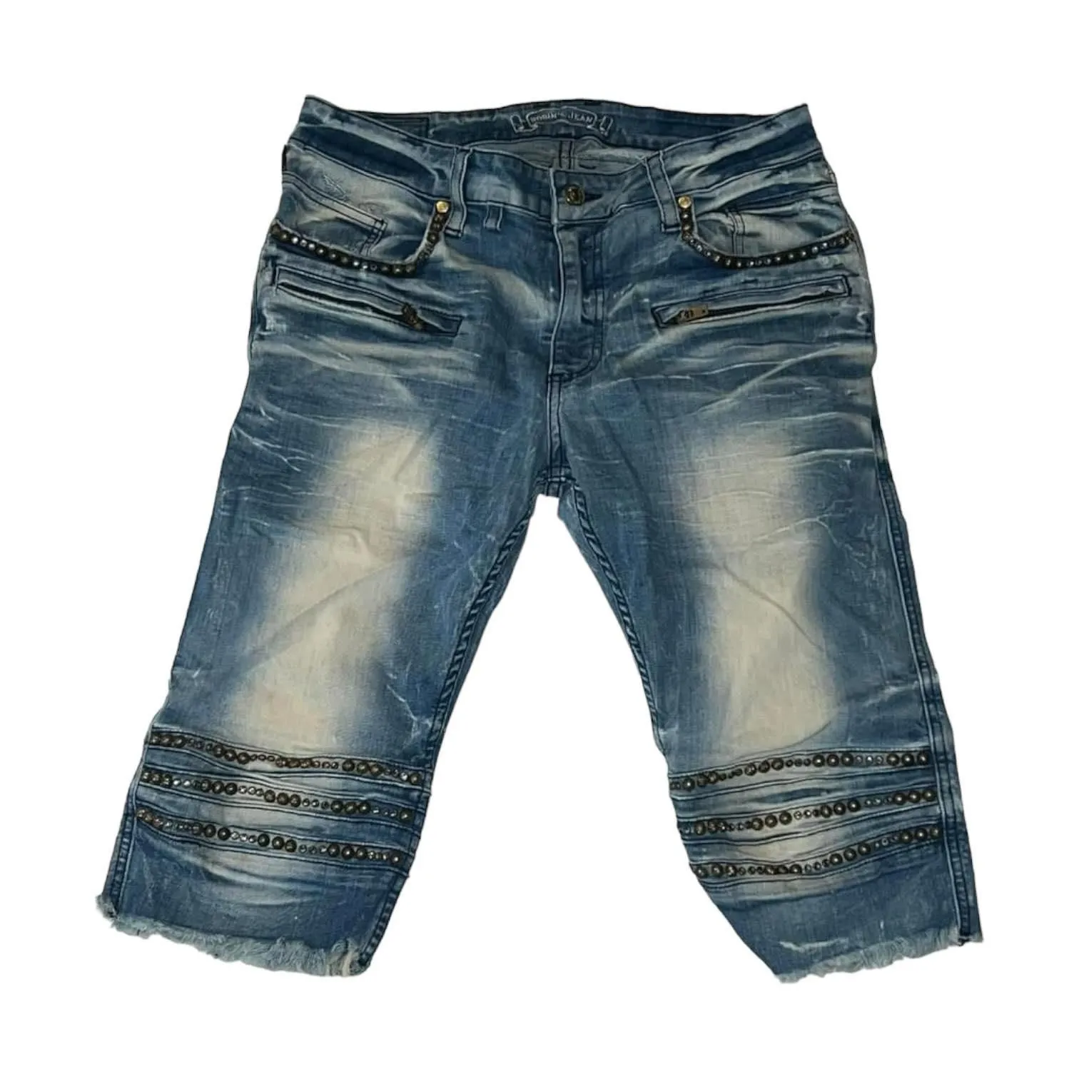 Product image for Robin’s Jeans Denim Studded Bermuda Shorts Raw Hem Size 32 - Robin's Jean