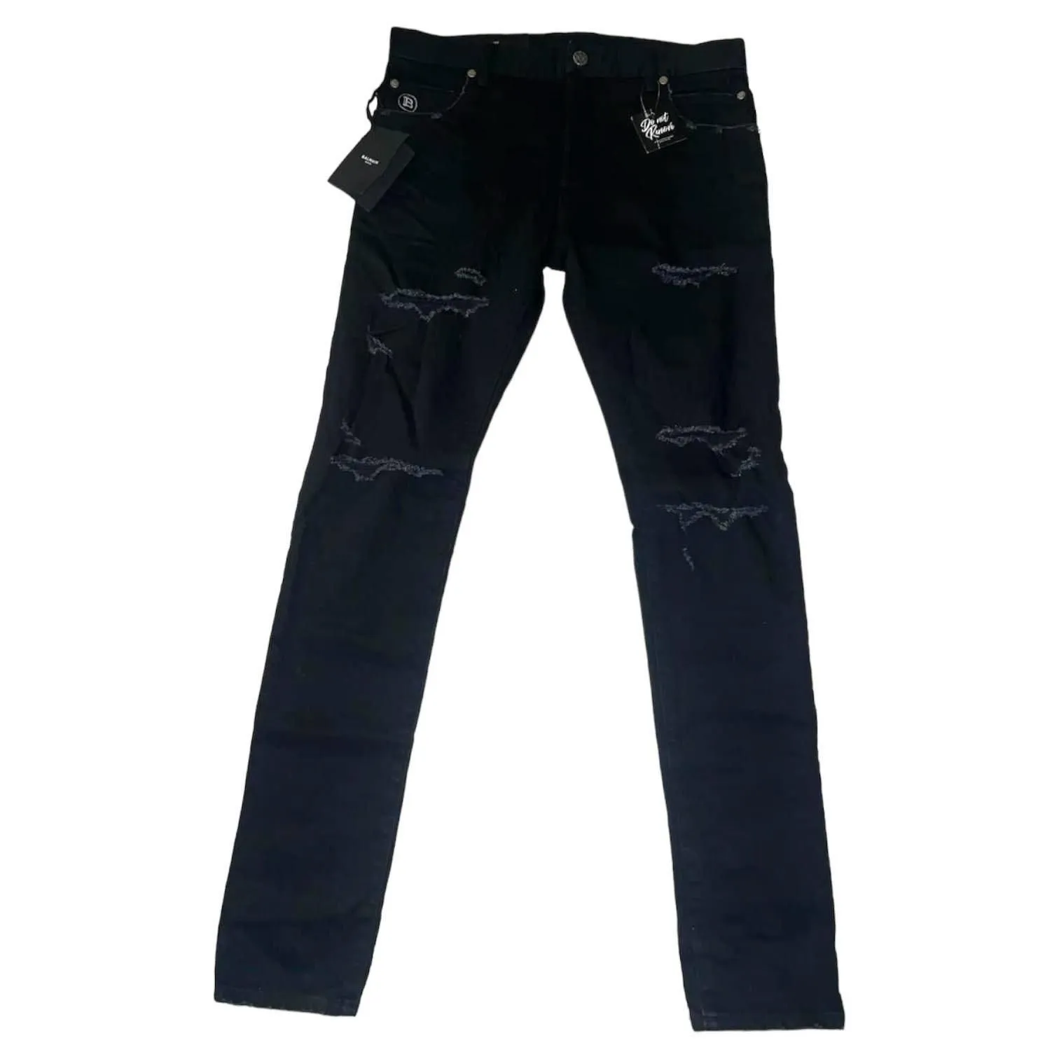 Product image for Balmain Paris Black Distressed Ripped Skinny Jeans Size 32 NWT - Balmain