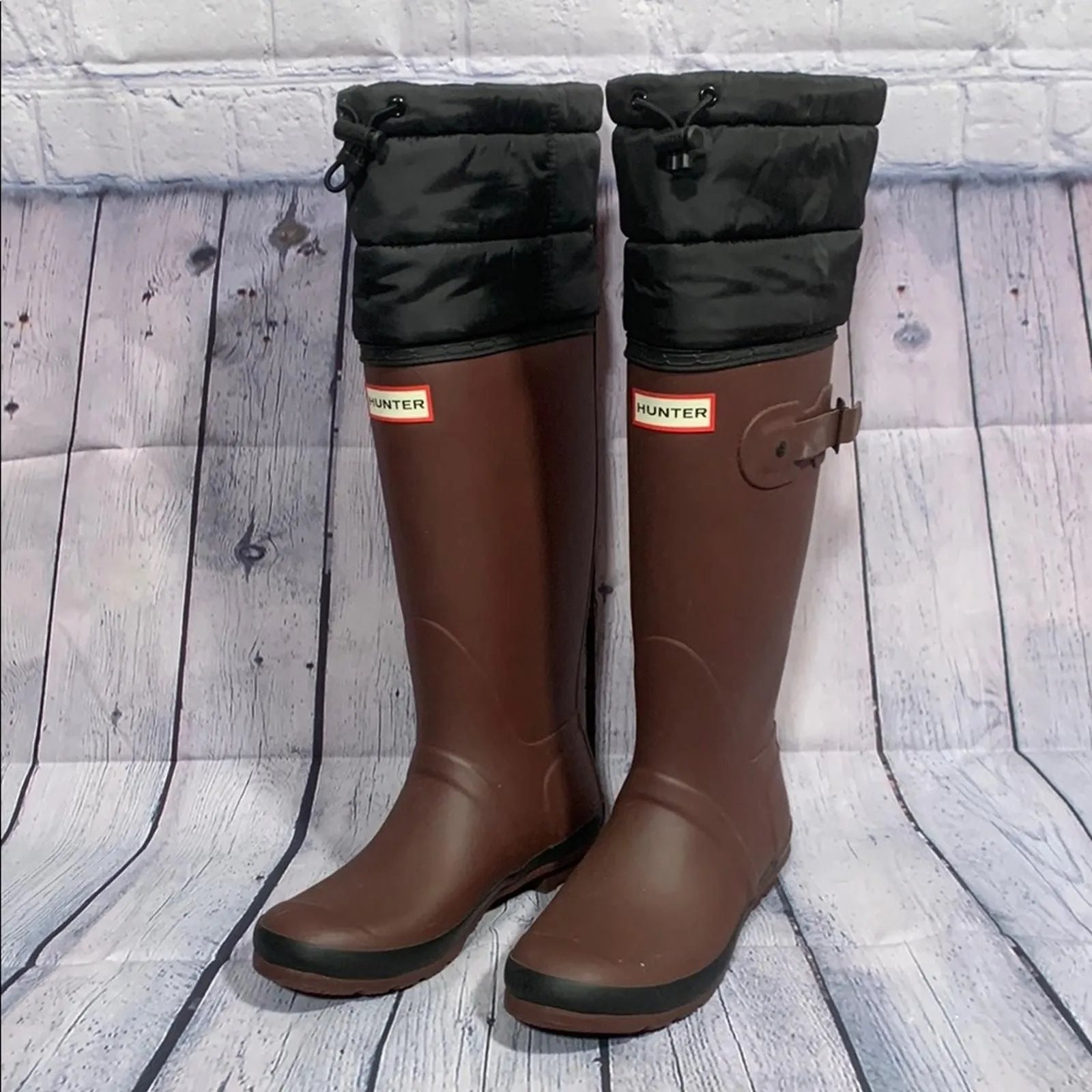 Product image for Hunter Womens Boots Tall With Quilted Cuff Red/Brown Size 8 Waterproof Preppy - Hunter