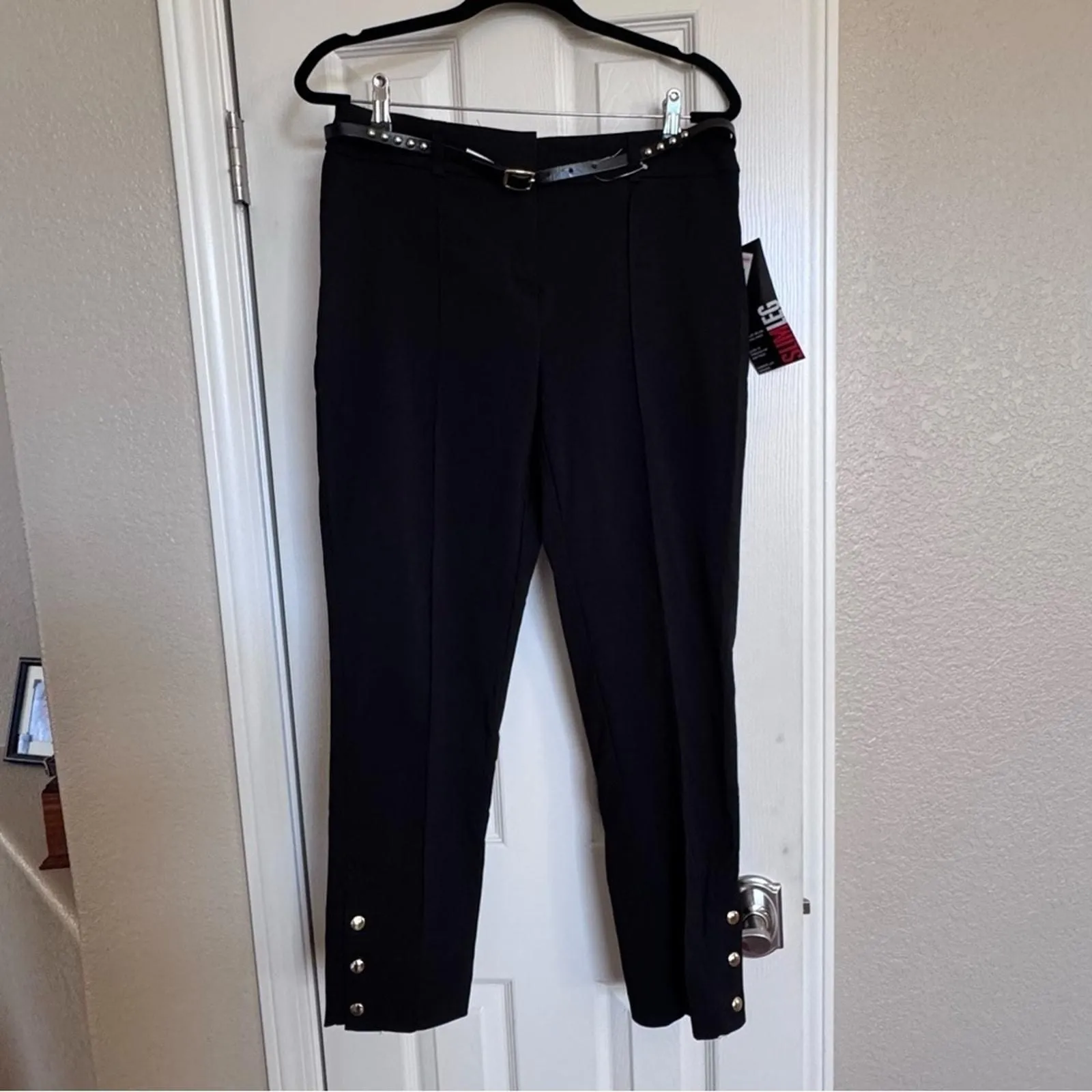 Product image for NWT Style & Co Spanish Gardens Black Dress Belted Pants Women's 10 Slim Leg - new-with-tags - Style & Co