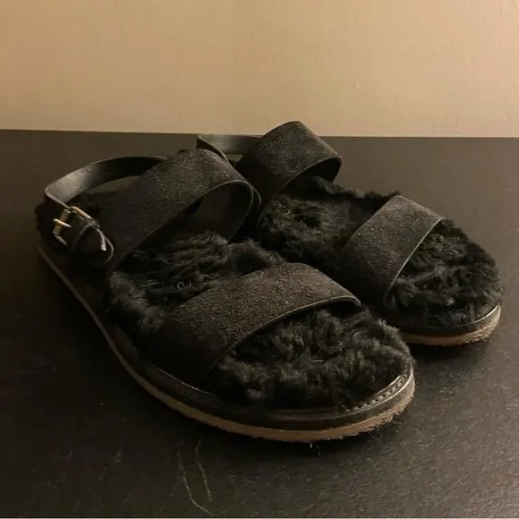 Product image for Saint Laurent black leather fur insole sandals sz 10