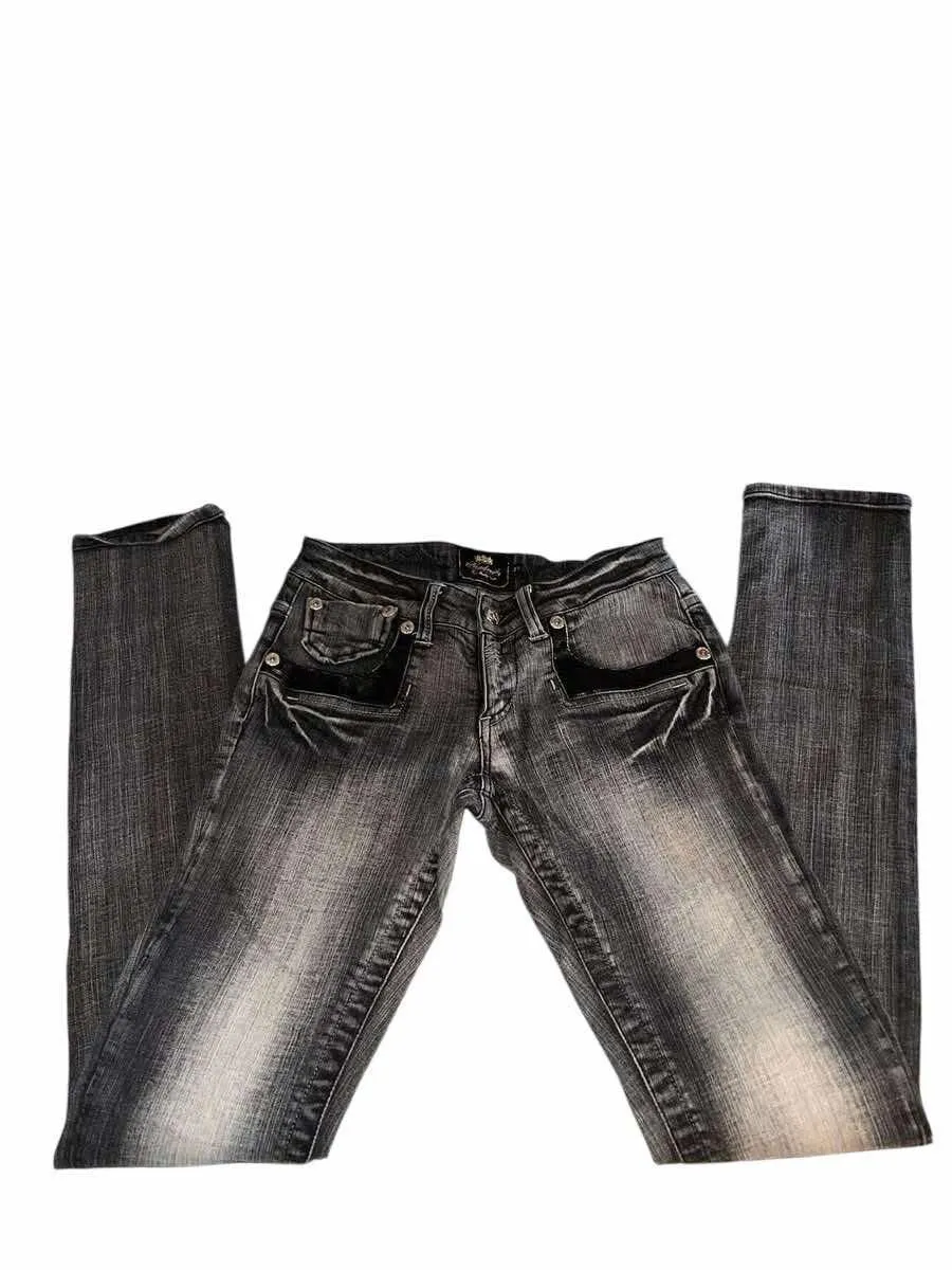Product image for Akademiks Y2K Jeans Women’s Size 27 Gray Distressed Embroidered Pocket Streetwear - 27 - Bottoms - pre-owned---good - Akademiks