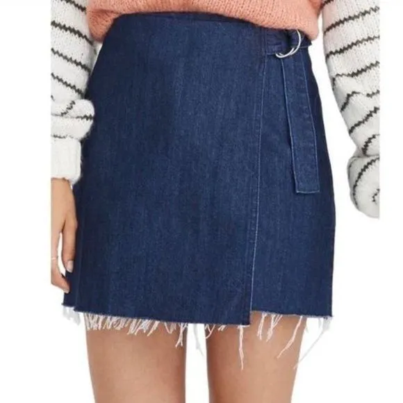 Product image for NWOT sz 00 Denim Denim Raw-Hem Mini Wrap Skirt