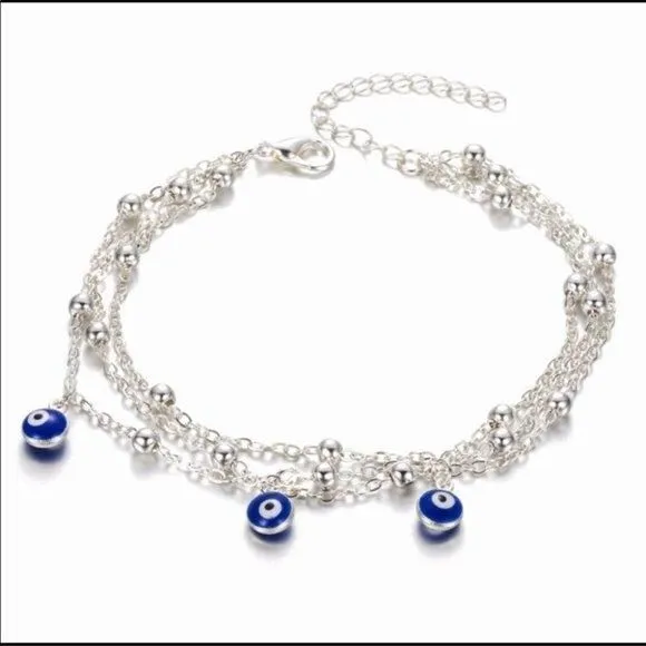 Product image for layered chain and evil eye anklet/bracelet