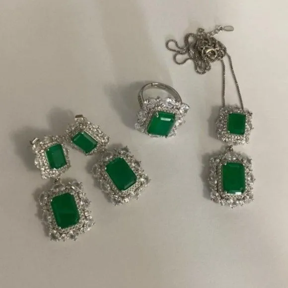 Product image for Sterling Silver and Imitation Emerald Set