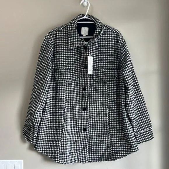 Product image for Joie Plaid Black and White Snap Front Closure Jacket size 1X