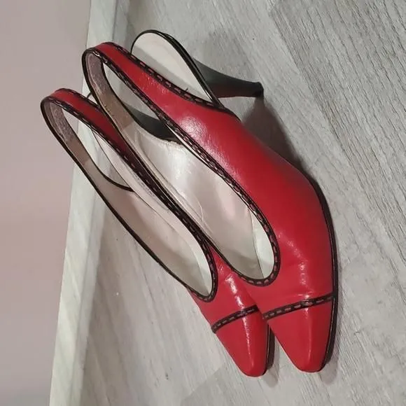 Product image for Vintage Red Italian Leather Slingbacks sz 8