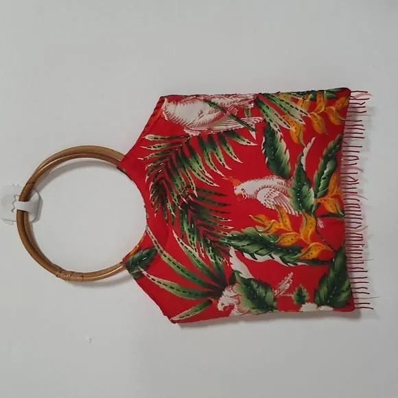 Product image for Vintage Embroidered Tropical Bird Purse with Bamboo Handles