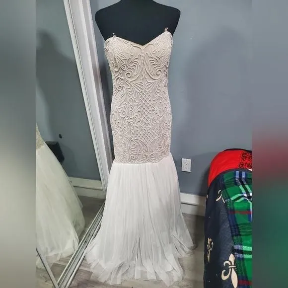 Product image for Adrianna Papell Sleeveless Ivory Pearl Beaded Mermaid Dress sz 6