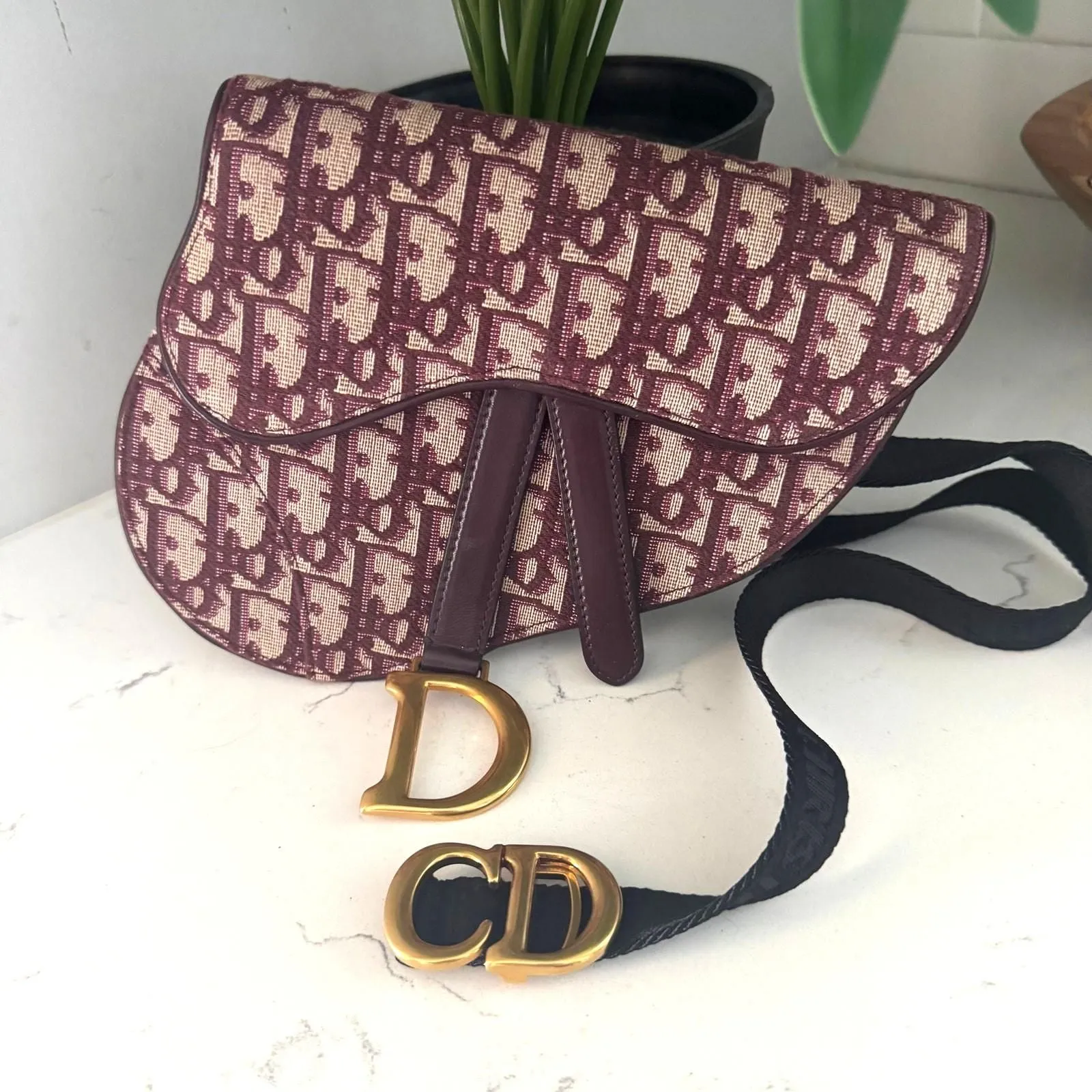 Product image for 600 Dior Oblique Burgundy Saddle Belt Pouch Bag Crossbody Strap 40" Authentic CoA