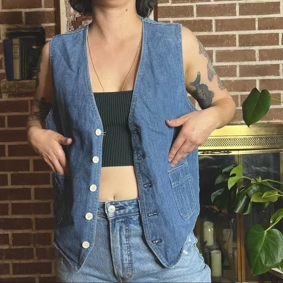 Product image for 1970s Lee Denim Sanfor Set Vest Unisex M/L