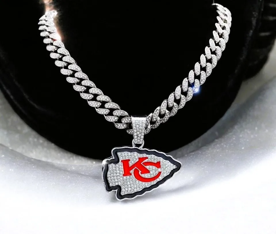 Product image for Necklace Iced Chain Kansas City Chiefs Fan Iced Pendant - new