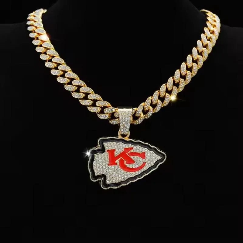 Product image for Necklace Iced Chain Kansas City Chiefs Fan Iced Pendant - new