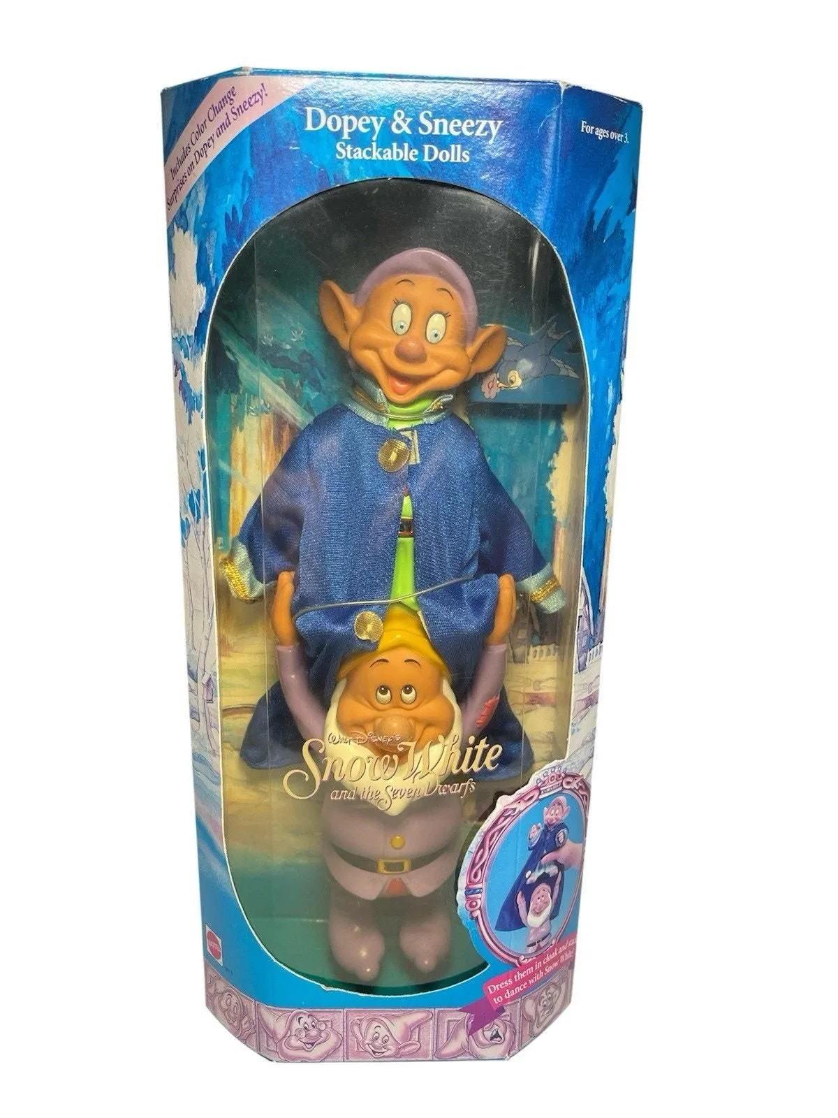 Product image for VTG Walt Disney Snow White & The 7 Dwarfs Dopey & Sneezy Stackable Dolls 1990s