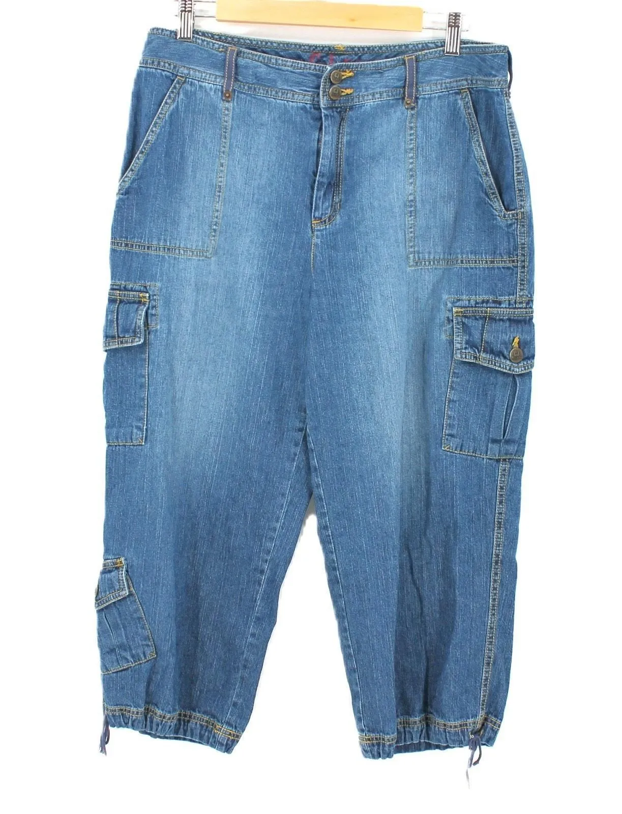 Product image for Vintage 90s High Rise Cargo Jeans Y2K Utility Capri Cropped Jogger Gorp Size 12 - Caribbean Joe