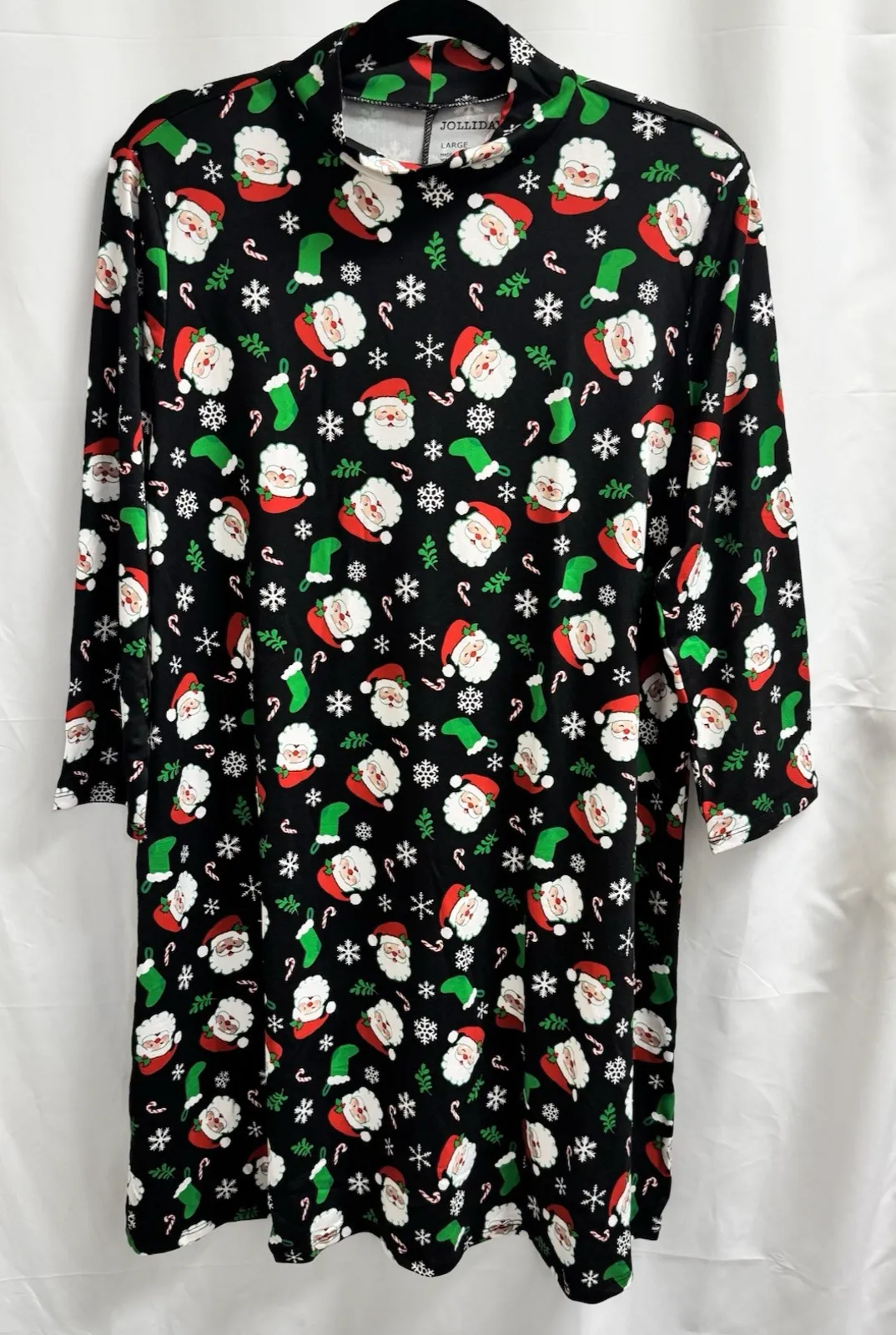 Product image for Jollidays Long Sleeve Mock Neck Dress Women's Size Large Santa Candy Canes - new-with-tags - Jollidays