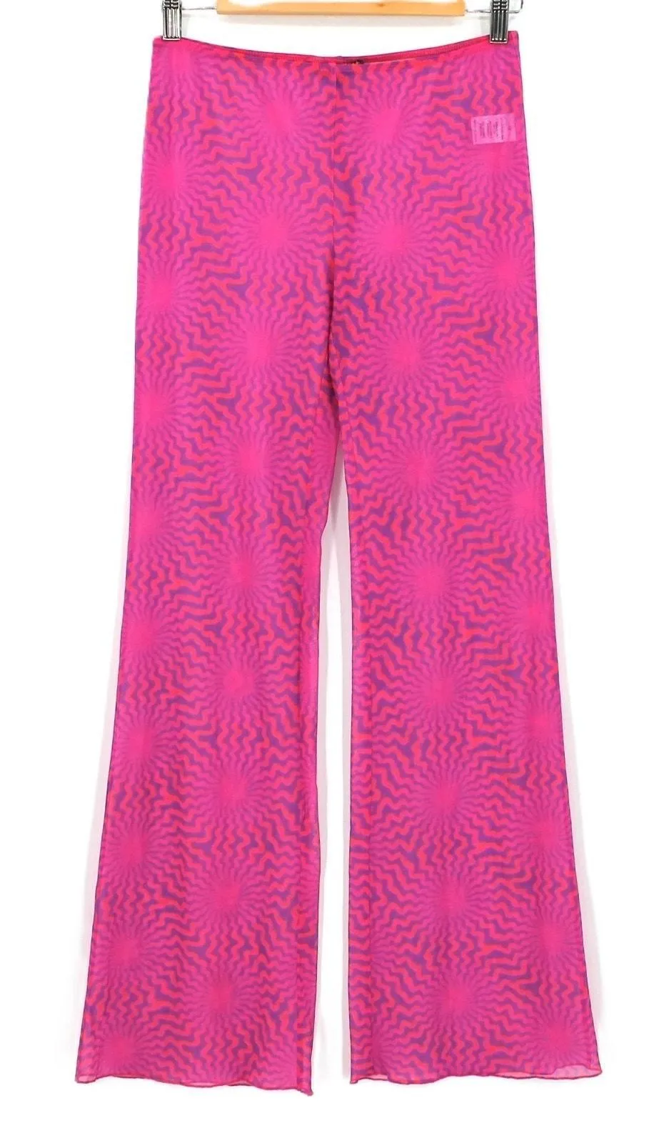 Product image for Pink Purple Mesh Flare Pants Psychedelic Sheer Festival Y2K Groovy Rave Size M - Unbranded