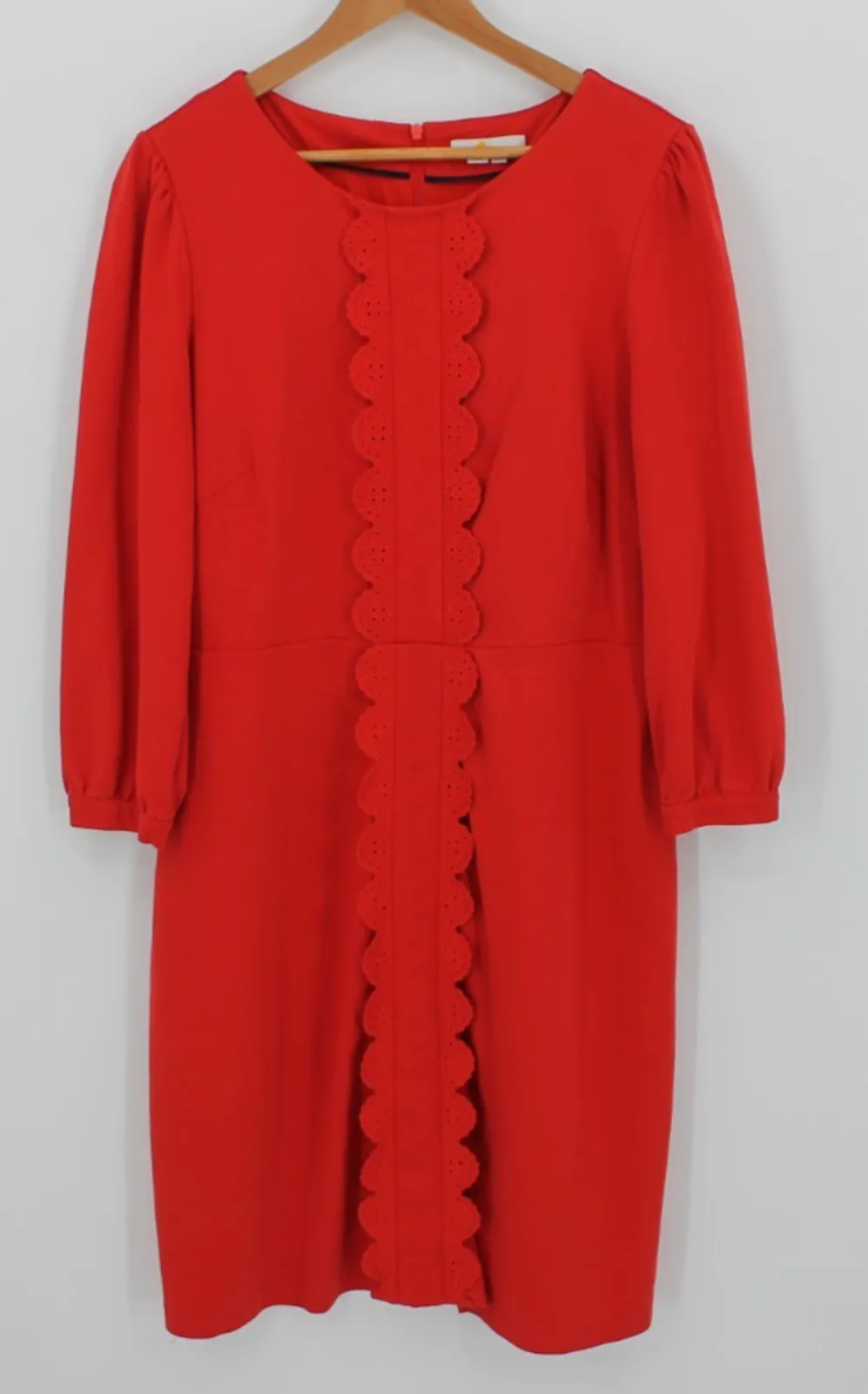 Product image for Boden Alexandra Ponte Dress Modest Eyelet Midi Career Holiday Church Red - 14R - pre-owned---excellent - Boden