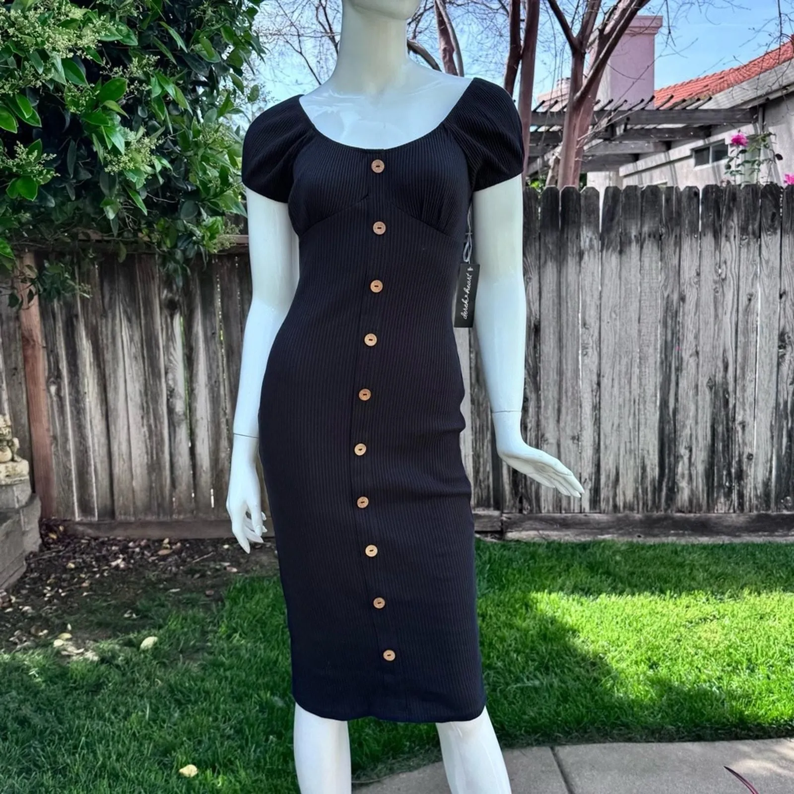 Product image for NWT Derek Heart Dress Button Up Front Knit Ribbed Pockets Black Small NEW - new-with-tags - Derek Heart