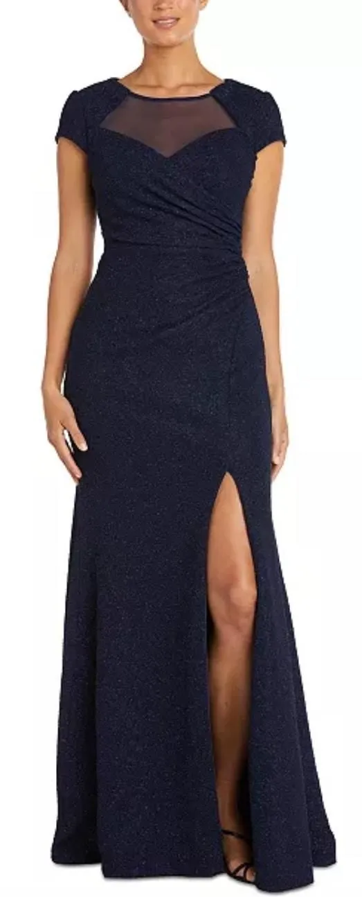 Product image for NIGHTWAY Women's Illusion-Trim Cap-Sleeve Gown - Size 12 - NWT - new-with-tags - Nightway