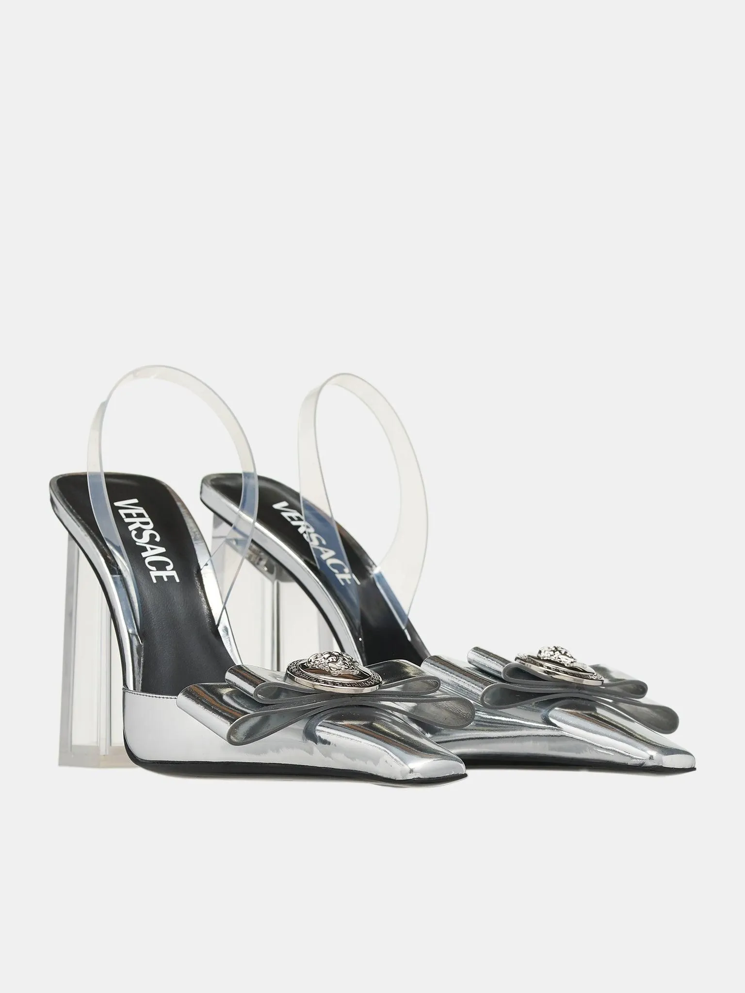 Product image for Versace Gianni Ribbon Metallic Pumps | Silver | 37EU (7W) | (8053609226823) | (#20974)