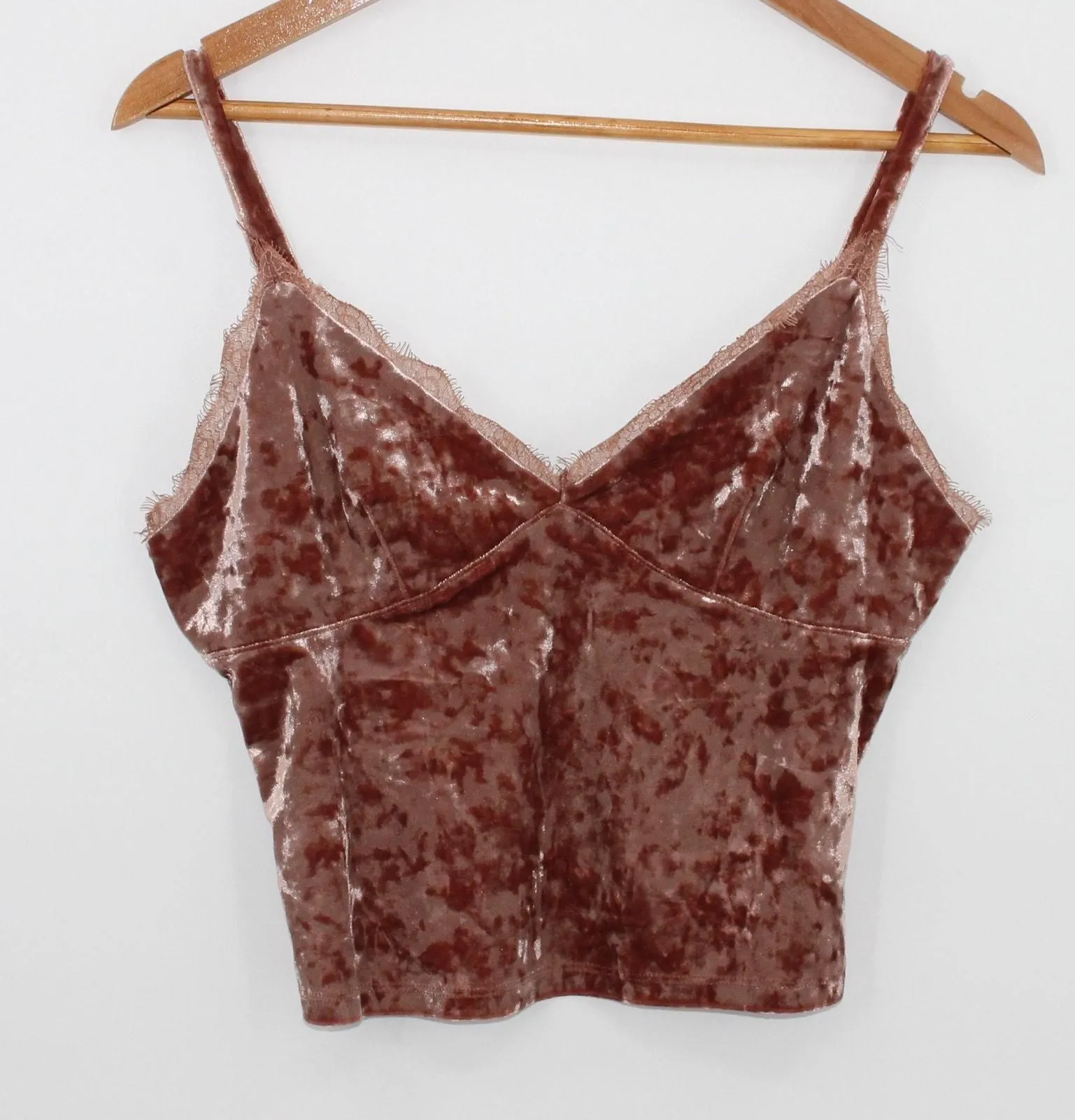 Product image for Crushed Velvet Cami Top Cropped Pink Mauve Y2K Indie Sleaze Fairy Grunge Size L - FOREVER 21