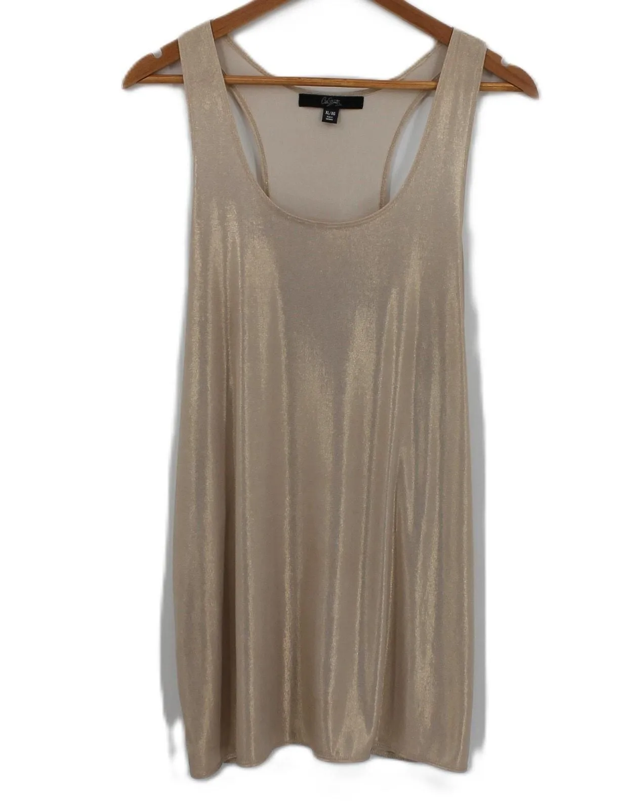 Product image for Metallic Gold Tunic Top Mini Dress Indie Sleaze Y2K Clubwear Disco Racerback XL - City Streets