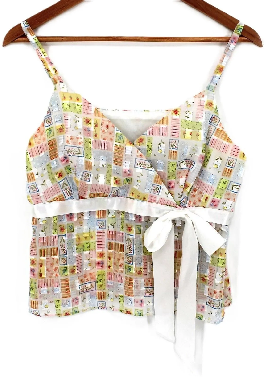 Product image for Patchwork Babydoll Cami Top Fairy Cottage Coquette Y2K Pastel Floral Size M - Unbranded
