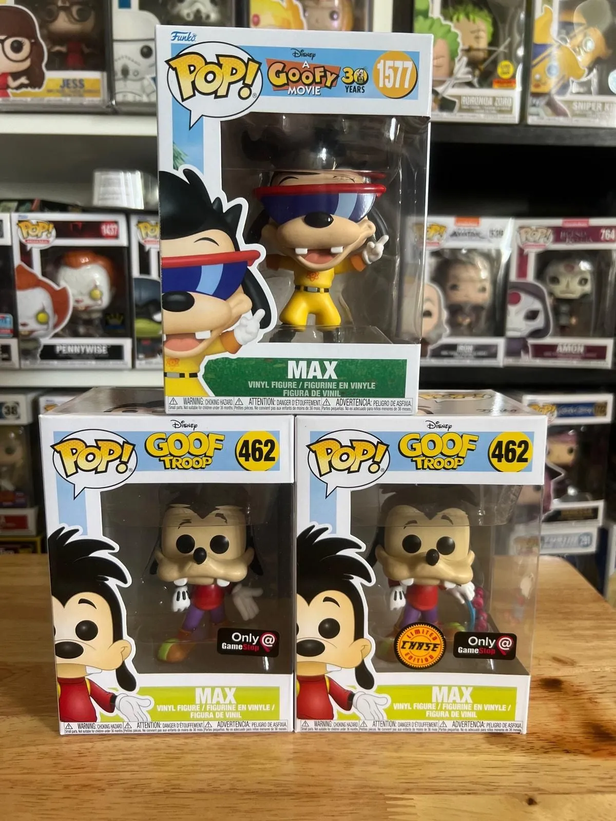Product image for 3 Max Goof Funko Pops CHASE w/ Skateboard as Powerline Goofy Movie #462 #1577