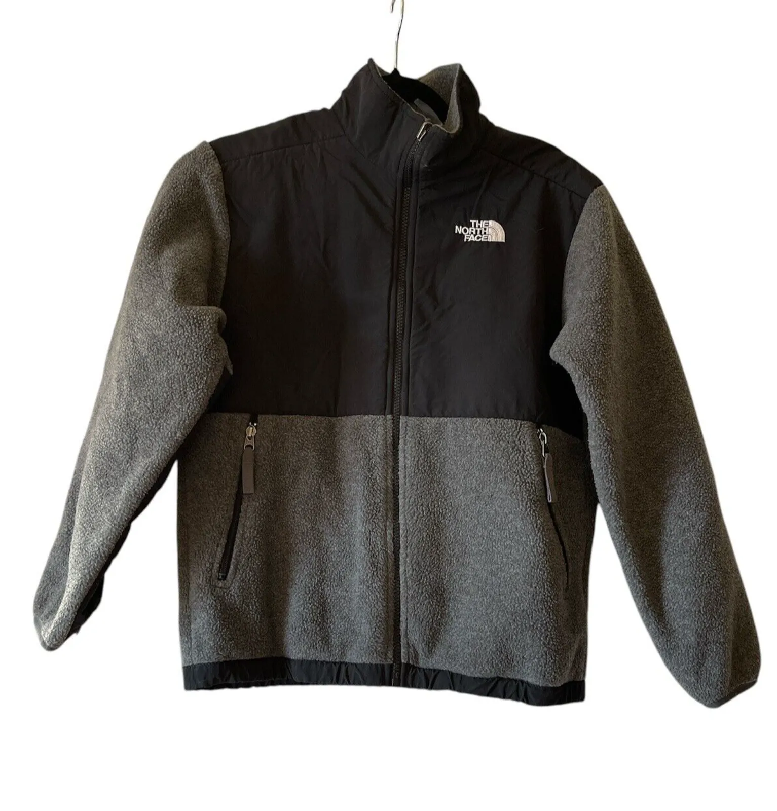 Product image for North Face Boys Size Large Black Gray Fleece Long Sleeve Full Zip Jacket Coat - pre-owned---good - The North Face
