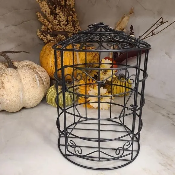 Product image for Black Metal Decorative Birdcage Decor Accent Candle Holder Country Cottage