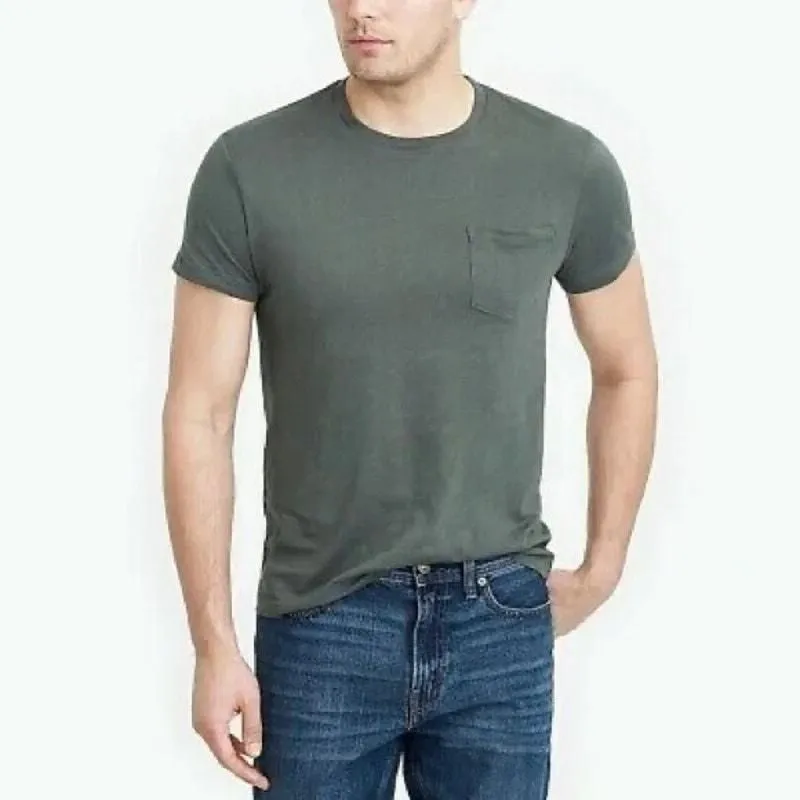 Product image for J. Crew Factory Slim Washed Olive Green Pocket Crew Tee Cotton Short Sleeve Sz S - S - Tops - pre-owned---excellent - J. Crew Factory