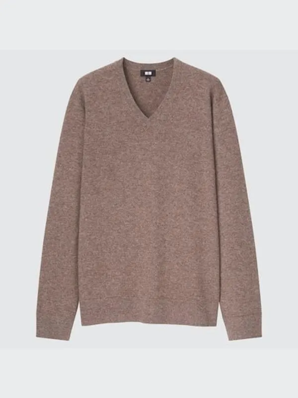 Product image for UNIQLO Cashmere V-Neckline Sweater Tan Long Sleeve Knit Pullover Size S Small - S - Sweaters - new-without-tags - Uniqlo