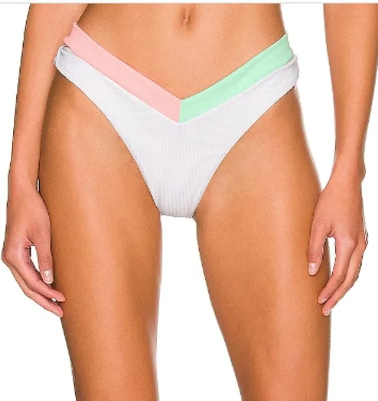 Product image for PEIXOTO White Cutout Bikini Bottom MEDIUM Rib High V Cut Colorblock Jolie NEW - new-with-tags - Peixoto