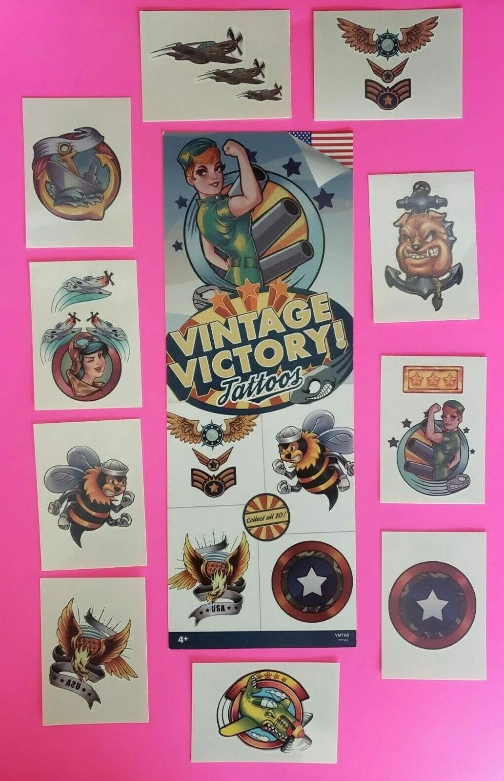 Product image for Vintage Victory Tattoos Set of 10 and Display Card New
