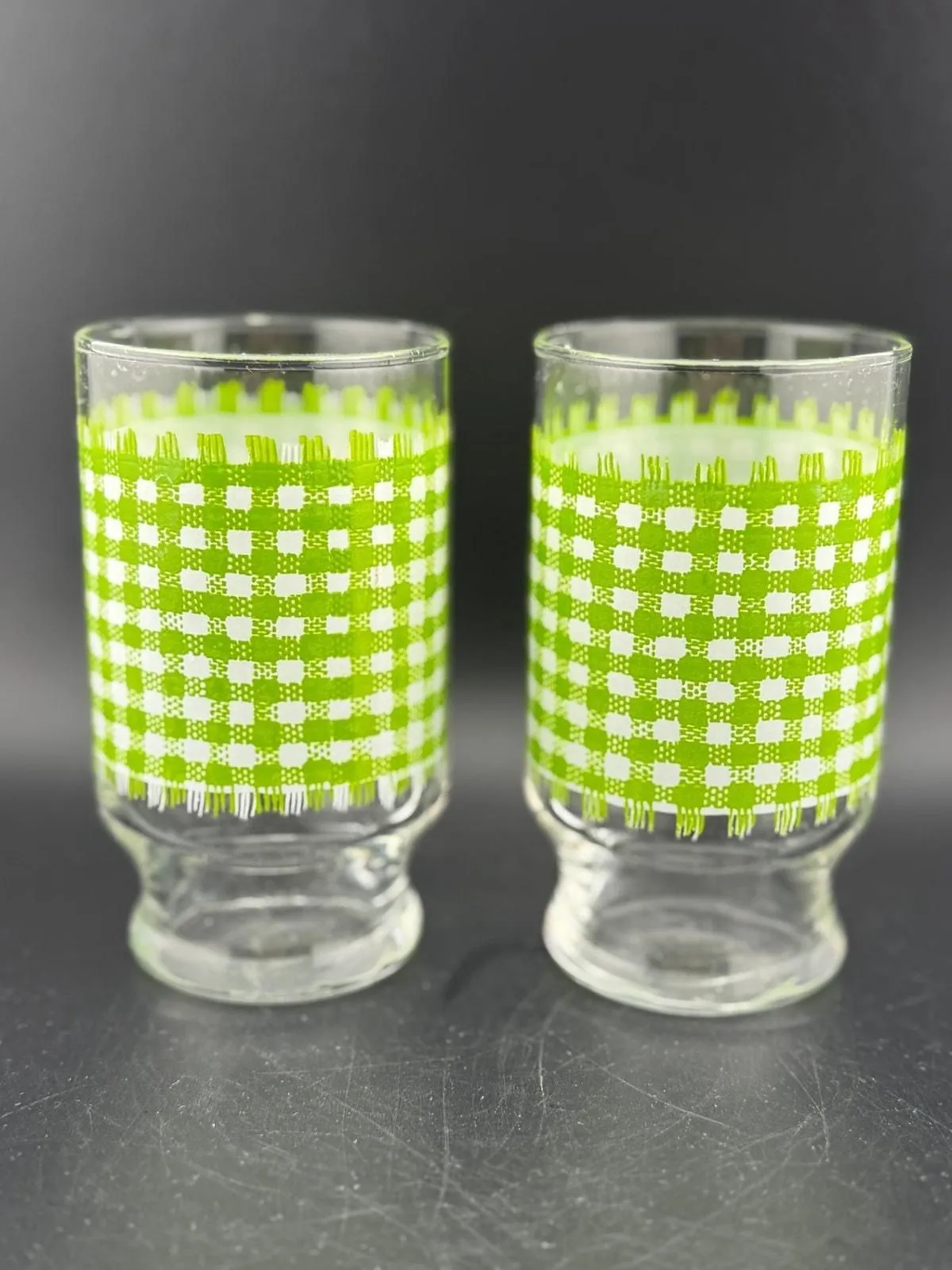 Product image for Pair of Anchor Hocking Green & White Gingham Juice Glasses