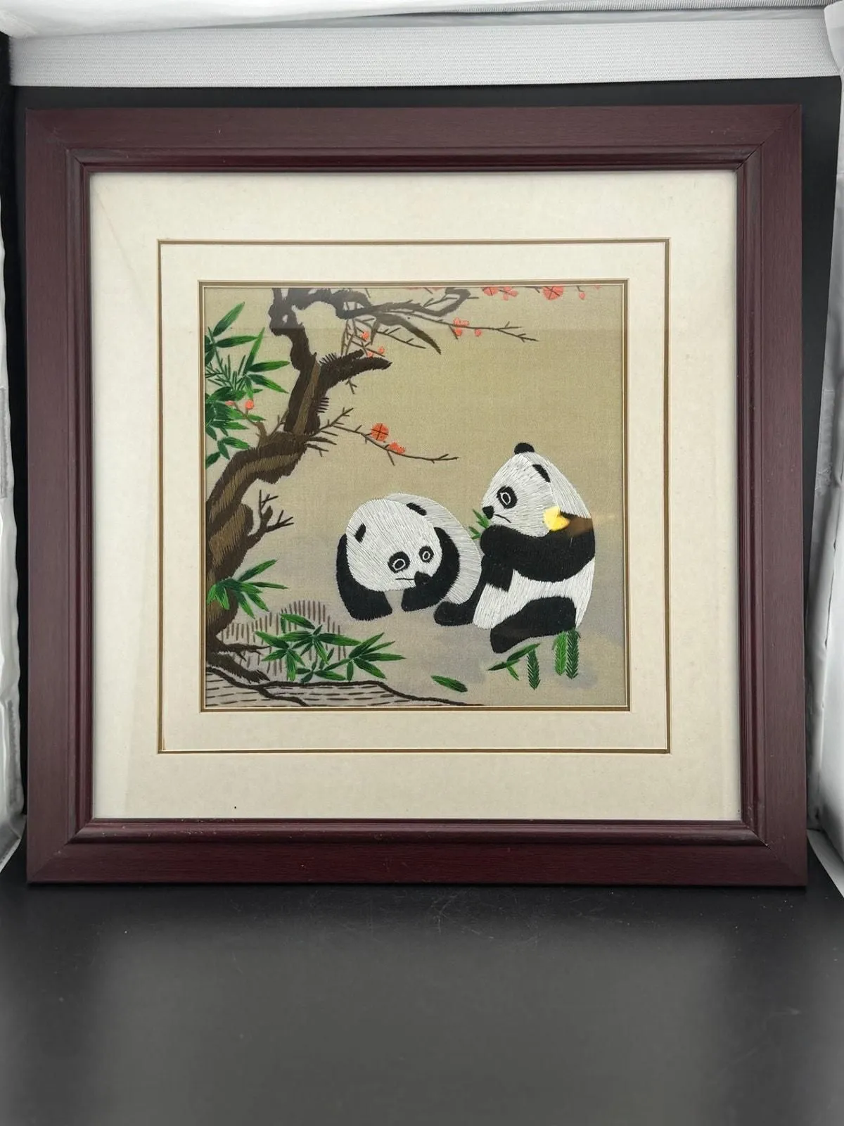 Product image for Panda Bear Silk Embroidery Framed Art