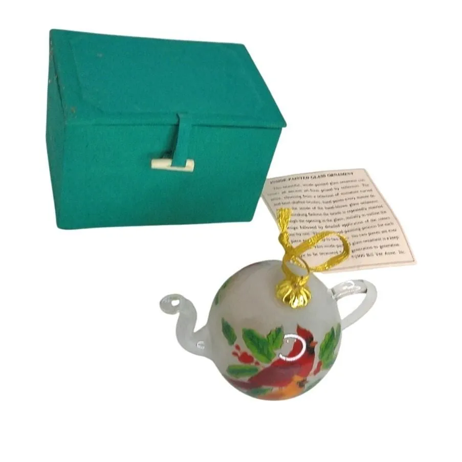 Product image for Vintage 1998 Studio Nova Cardinals on Teapot Glass Ornament