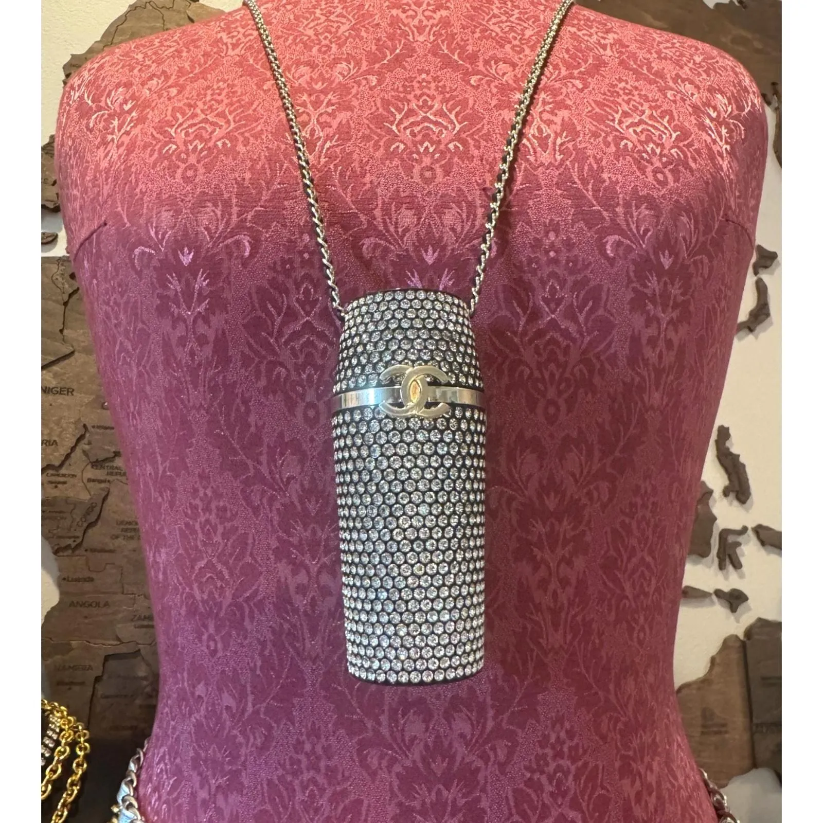 Product image for 34 Chanel Crystal Embellished Lipstick Holder Necklace Belt B21K 32" SHW