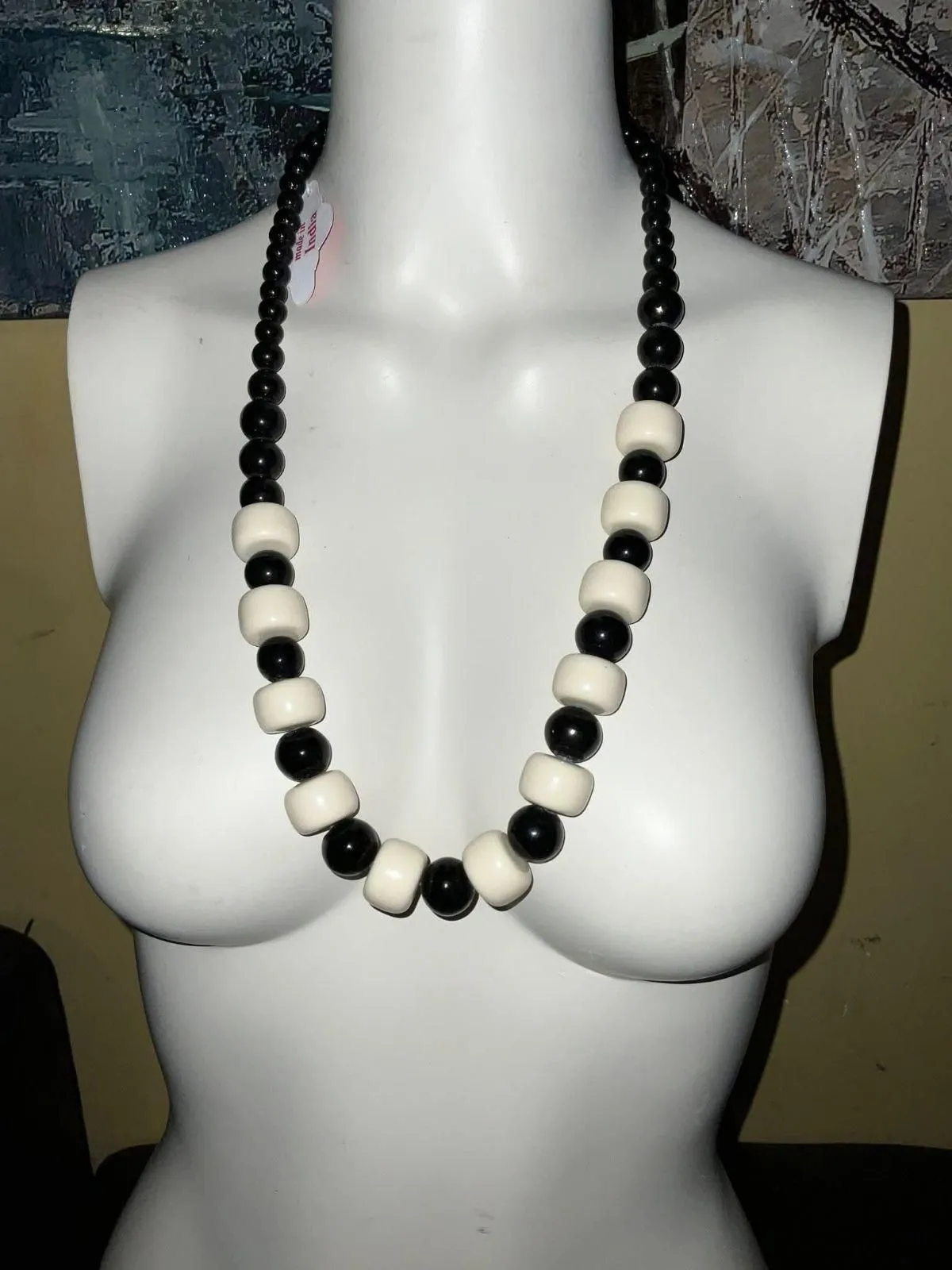 Product image for Iris Apfel & Bajalia Black & White Chunky Beaded Necklace Bold Tribal Style Statement - Necklace - new