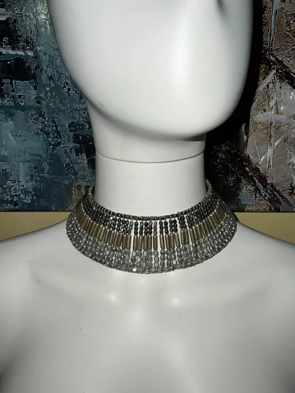 Product image for  Iris Apfel & Bajalia Tri-color Metal Beaded Chunky Collar Statement Necklace  - Necklace - new
